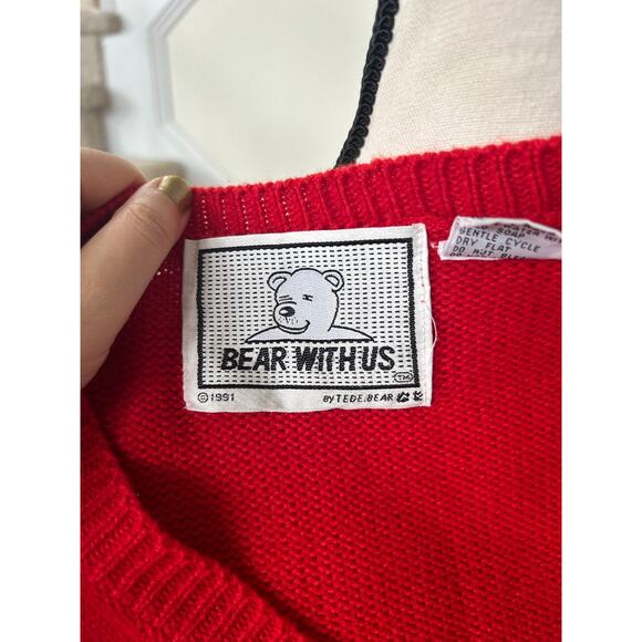 Vintage 90s Red V-Neck Velvet Tartan Scottie Dog Sweater Christmas Holiday Ugly - Picture 5 of 7